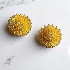 Vintage Avon‎ Star Sparkle Earrings 3D Yellow Gold Round Stud Pierced